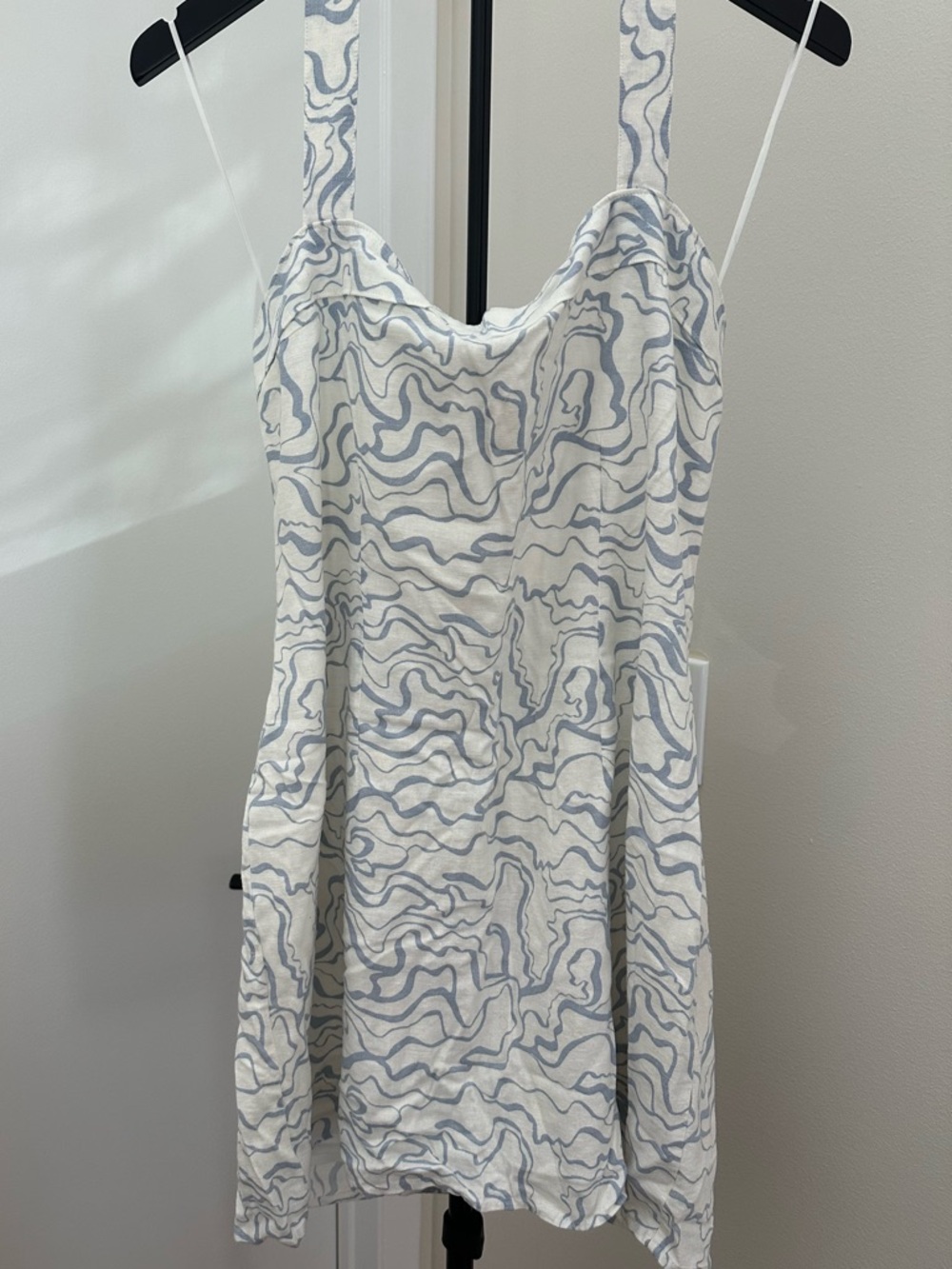 Abercrombie & Fitch Linen Blend White Mini Dress with Light Blue Abstract Print